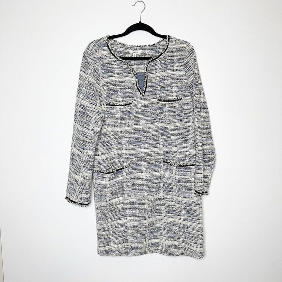 NWT Max Studio Long Sleeve Tweed Shift Dress Women's Blue White Size X Large - Picture 1 of 5